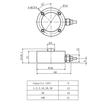 0,2% 1kn Miniature Load Cell Sensor από ανοξείδωτο ατσάλι 5kn